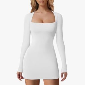HYZ Square Neck Long Sleeve Bodycon Mini Dress - White